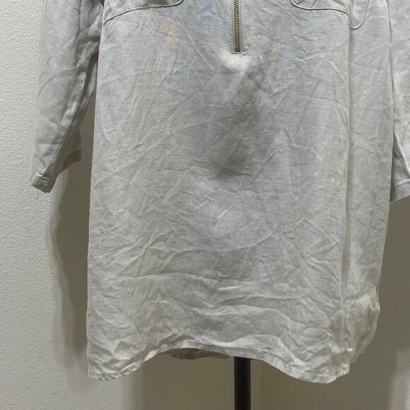Ellen Tracy Cream Scoop Neck 1/4 Zip Linen Blouse Top Roll Tab 3/4 Sleeve Size L - Picture 3 of 12